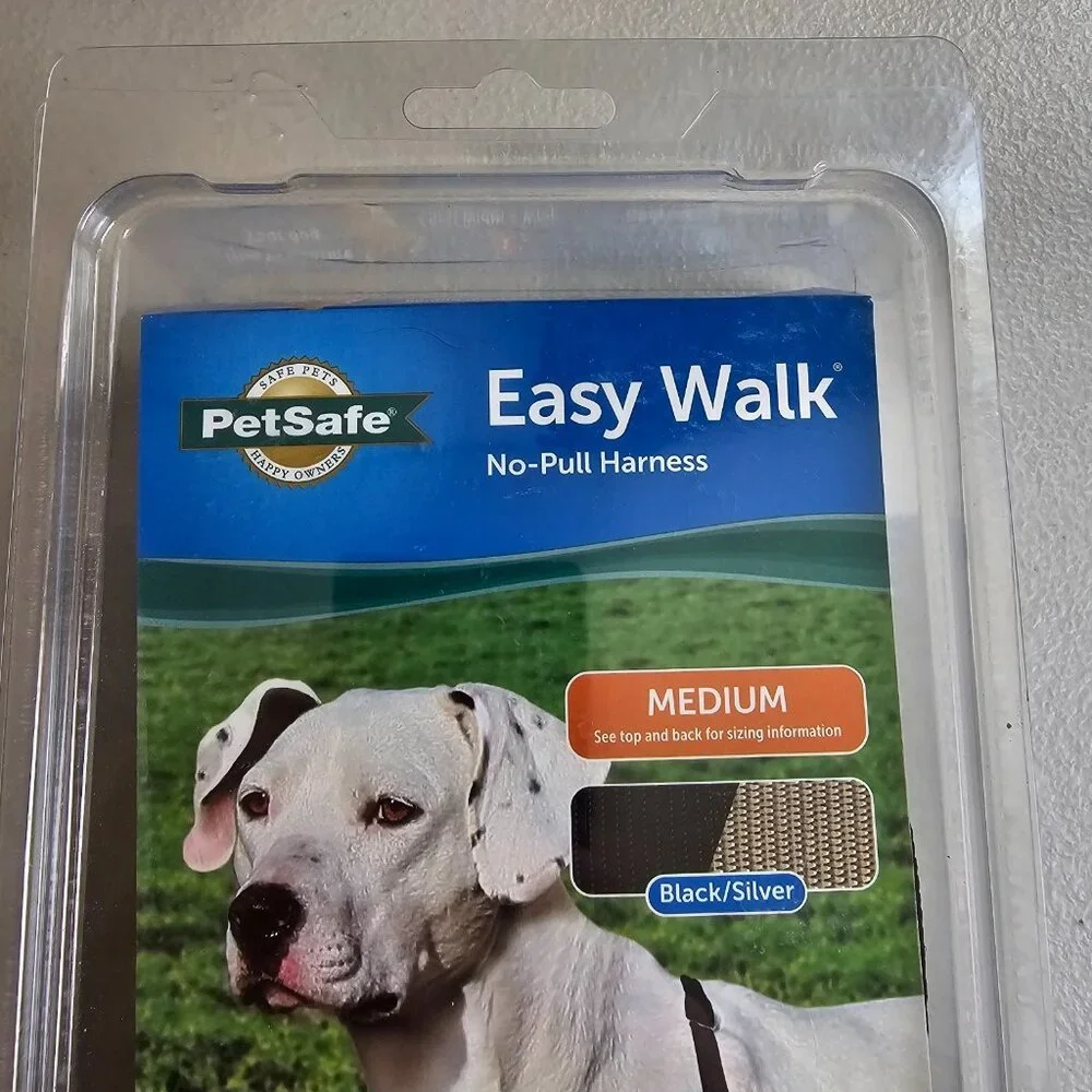 NIB PetSafe Easy Walk No Pull Dog Harness Black/Silver Size Medium 25 to 50 lbs
